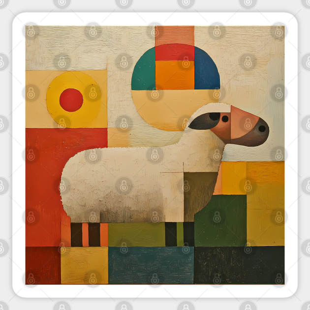 Sheep - Retro Modernism Style Colorful Abstraction Sticker by TuncGK